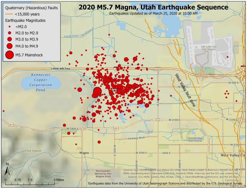 Magna map of earthquake magnitudes