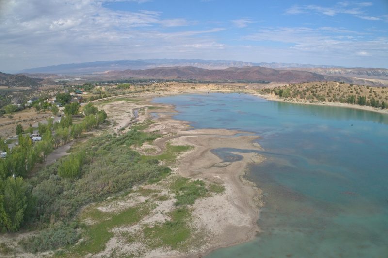 aerial view of creek or lake during a drought