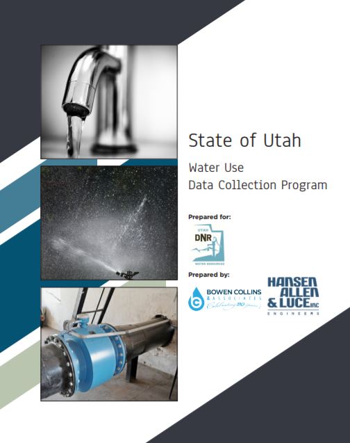 State of Utah water use data collection program cover showing a faucet, sprinklers, and a water pipe